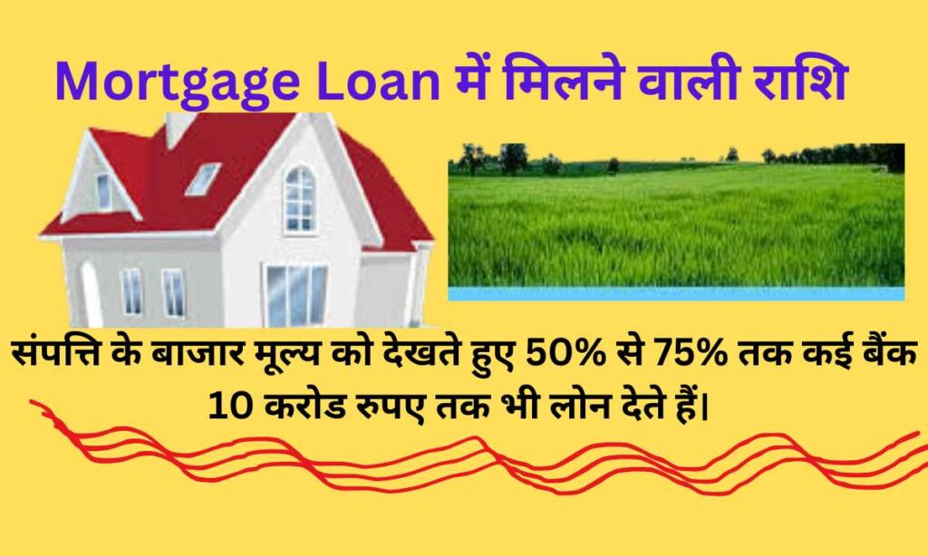 Mortgage Loan में मिलने वाली राशि, संपत्ति के बाजार मूल्य को देखते हुए 50% से 75% तक  