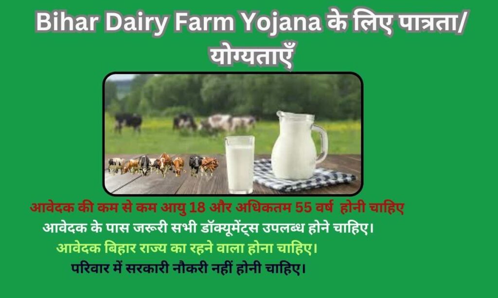 Bihar Dairy Farm Yojana के लिए पात्रता/योग्‍यताएँ